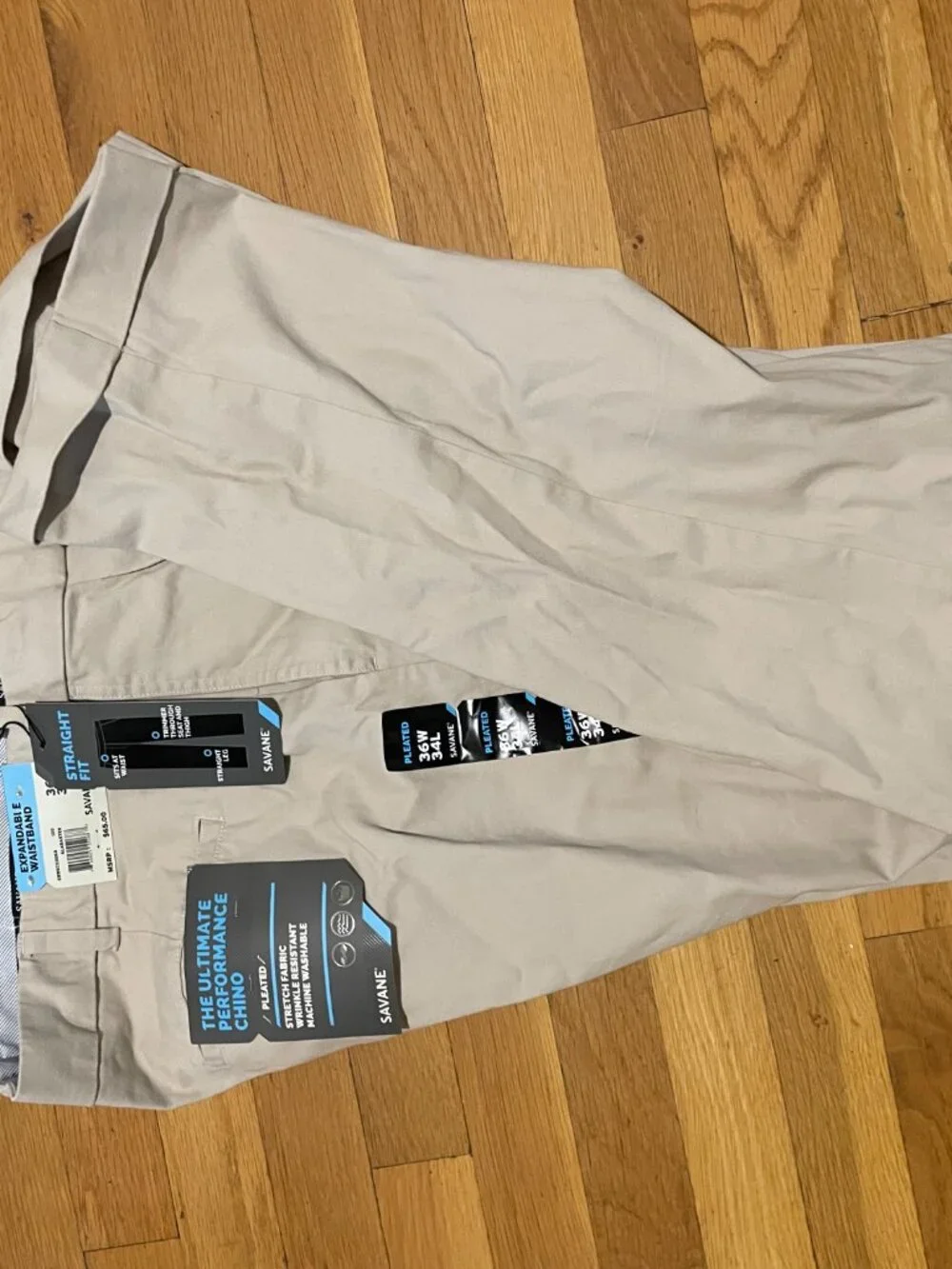 Savane Pleated Ultimate Performance Chino Pants Size 36x34 NWT - Picture 6 of 9